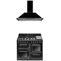 Pack piano Smeg Victoria 110cm gaz (noir) avec hotte