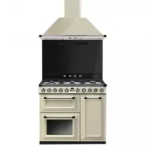 Pack piano Smeg Victoria 90cm gaz (crème) avec hotte crème et crédence noire