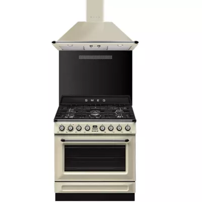 Pack piano Smeg Victoria 90cm gaz avec hotte cr�me et cr�dence noire