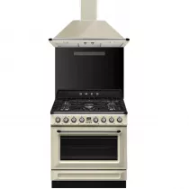 Pack piano Smeg Victoria 90cm gaz avec hotte crème et crédence noire