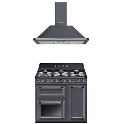 Pack piano Smeg Victoria 90cm gaz gris ardoise avec hotte