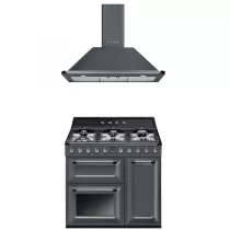 Pack piano Smeg Victoria 90cm gaz gris ardoise avec hotte