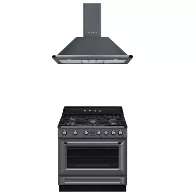 Pack piano Smeg Victoria 90cm gaz Gris ardoise avec hotte