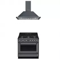 Pack piano Smeg Victoria 90cm gaz Gris ardoise avec hotte