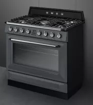 Pack piano Smeg Victoria 90cm gaz Gris ardoise avec hotte