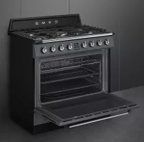 Pack piano Smeg Victoria 90cm gaz Gris ardoise avec hotte