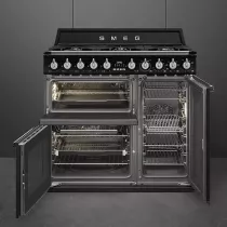 Pack piano Smeg Victoria 90cm gaz noir avec hotte