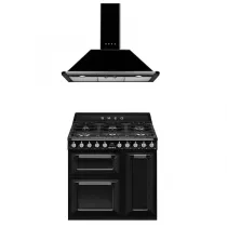 Pack piano Smeg Victoria 90cm gaz noir avec hotte