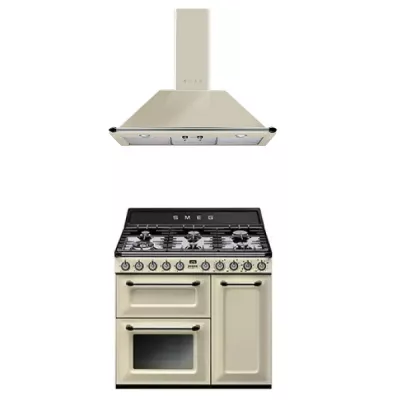 Pack piano Smeg Victoria 90cm gaz noir avec hotte
