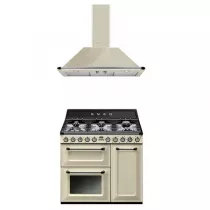 Pack piano Smeg Victoria 90cm gaz noir avec hotte