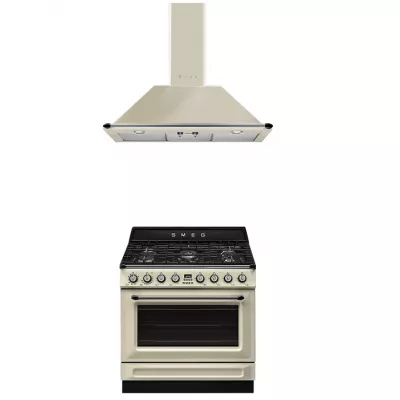 Pack piano Smeg Victoria 90cm gaz noir avec hotte