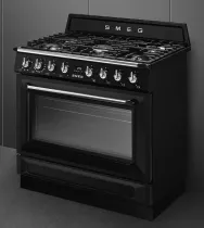 Pack piano Smeg Victoria 90cm gaz noir avec hotte