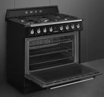 Pack piano Smeg Victoria 90cm gaz noir avec hotte
