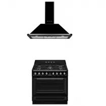 Pack piano Smeg Victoria 90cm gaz noir avec hotte