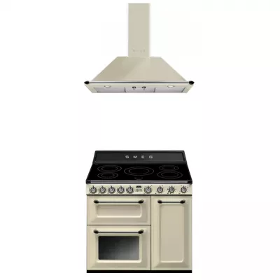 Pack piano Smeg Victoria 90cm induction (cr�me) avec hotte 