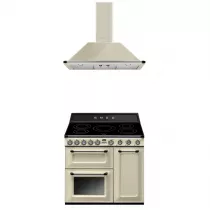 Pack piano Smeg Victoria 90cm induction (crème) avec hotte 