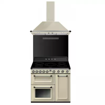 Pack piano Smeg Victoria 90cm induction (cr�me) avec hotte et cr�dence noire