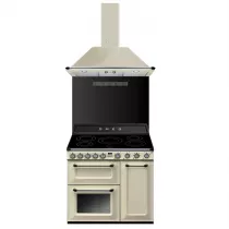 Pack piano Smeg Victoria 90cm induction (crème) avec hotte et crédence noire