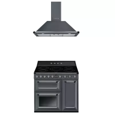 Pack piano Smeg Victoria 90cm induction (gris ardoise) avec hotte 