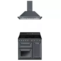 Pack piano Smeg Victoria 90cm induction (gris ardoise) avec hotte 