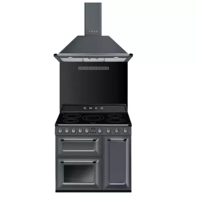 Pack piano Smeg Victoria 90cm induction (gris ardoise) avec hotte et cr�dence noire