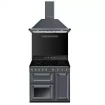 Pack piano Smeg Victoria 90cm induction (gris ardoise) avec hotte et crédence noire