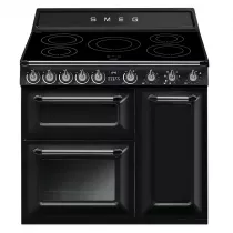 Pack piano Smeg Victoria 90cm induction (noir) avec hotte et crédence 
