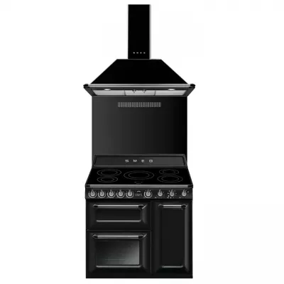 Pack piano Smeg Victoria 90cm induction (noir) avec hotte et cr�dence 