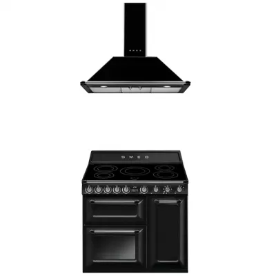Pack piano Smeg Victoria 90cm induction (noir) avec hotte