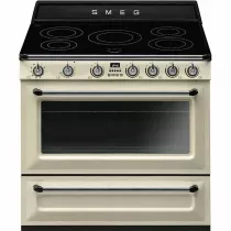 Pack piano Smeg Victoria 90cm induction avec hotte crème et crédence noire