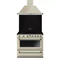 Pack piano Smeg Victoria 90cm induction avec hotte crème et crédence noire