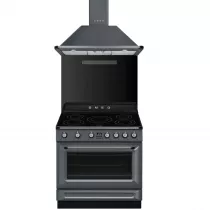 Pack piano Smeg Victoria 90cm induction avec hotte gris ardoise et crédence noire