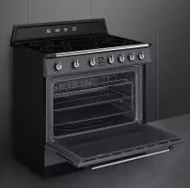 Pack piano Smeg Victoria 90cm induction gris ardoise avec hotte
