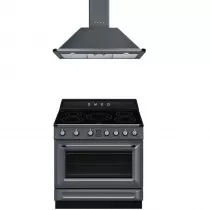 Pack piano Smeg Victoria 90cm induction gris ardoise avec hotte