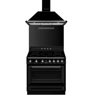 Pack piano Smeg Victoria 90cm induction noire avec hotte et cr�dence noire