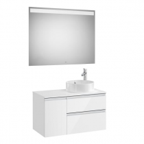 Pack The Gap 90cm 2 tiroirs 1 porte Blanc brillant / Alu brillant pour vasque droite + miroir led - ROCA Réf. A851533806