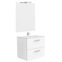 Pack Unik Adele 60cm 2 tiroirs Blanc brillant + plan vasque + miroir + applique - ROCA Réf. A851259806