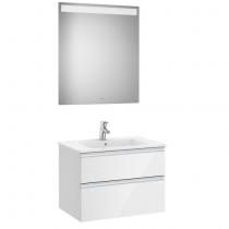 Pack Unik the Gap 70cm 2 tiroirs Blanc brillant / Alu brillant + lavabo + miroir led Eidos - ROCA Réf. A851510806