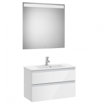 Pack Unik The Gap 80cm 2 tiroirs Blanc brillant / Alu brillant + lavabo + miroir led Eidos - ROCA Réf. A851528806