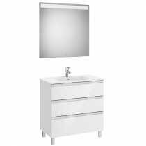 Pack Unik the Gap 80cm 3 tiroirs Blanc brillant / Alu brillant + lavabo + miroir led Eidos - ROCA Réf. A851519806