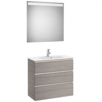 Pack Unik the Gap 80cm 3 tiroirs City Oak / Nickel mat + lavabo + miroir led Eidos - ROCA Réf. A851530402