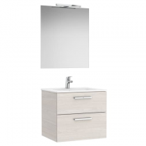 Pack Unik Victoria 60cm 2 tiroirs Frêne Nordic + plan vasque + miroir + applique - ROCA Réf. A851602434