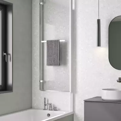Pare-bain avec volet pivotant Columba 2 110cm profil� blanc verre transparent - KINEDO R�f. PB121BTNE