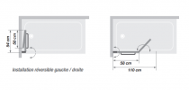 Pare-bain avec volet pivotant Columba 2 110cm profilé blanc verre transparent - KINEDO Réf. PB121BTNE