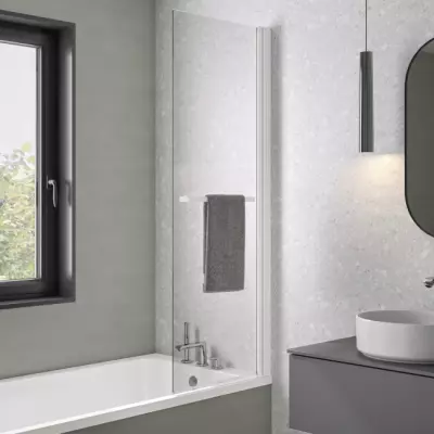 Pare-bain Columba1 1 volet relevable 75cm profil� blanc verre transparent - KINEDO R�f. PB120BTNE