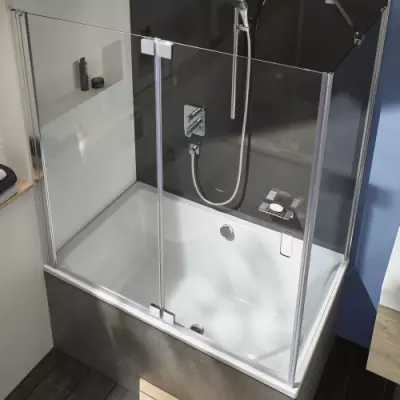 Pare-bain d\'angle Capsule 140x80cm verre transparent profil� Chrome - JACOB DELAFON R�f. E6D129-GA