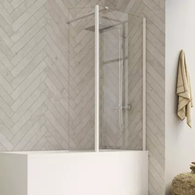 Pare-bain fixe Hydra 80cm profil� blanc verre transparent - KINEDO R�f. PB130BTNE