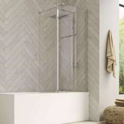 Pare-bain fixe Hydra 80cm profil� chrom� verre transparent - KINEDO R�f. PB130CTNE
