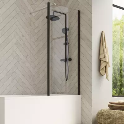 Pare-bain fixe Hydra 80cm profil� Noir verre transparent - KINEDO R�f. PB130NTNE