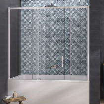 Pare-bain Pegasus 2 160cm profilé blanc verre transparent / fixe à gauche - KINEDO Réf. PB160BTNEG